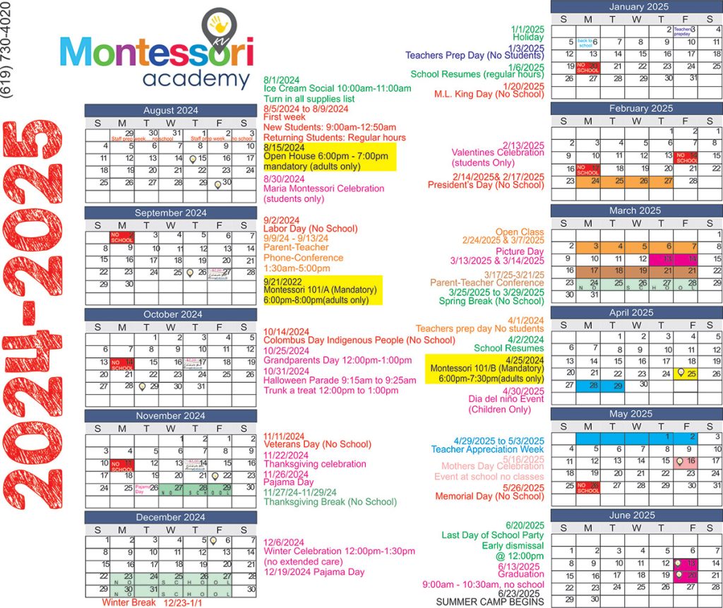 KV Montessori Calendar 2024