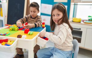 kids playing with block at the school