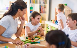 montessori school class with kids