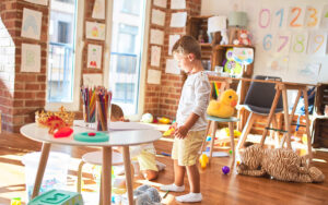 kids playing together with different materials