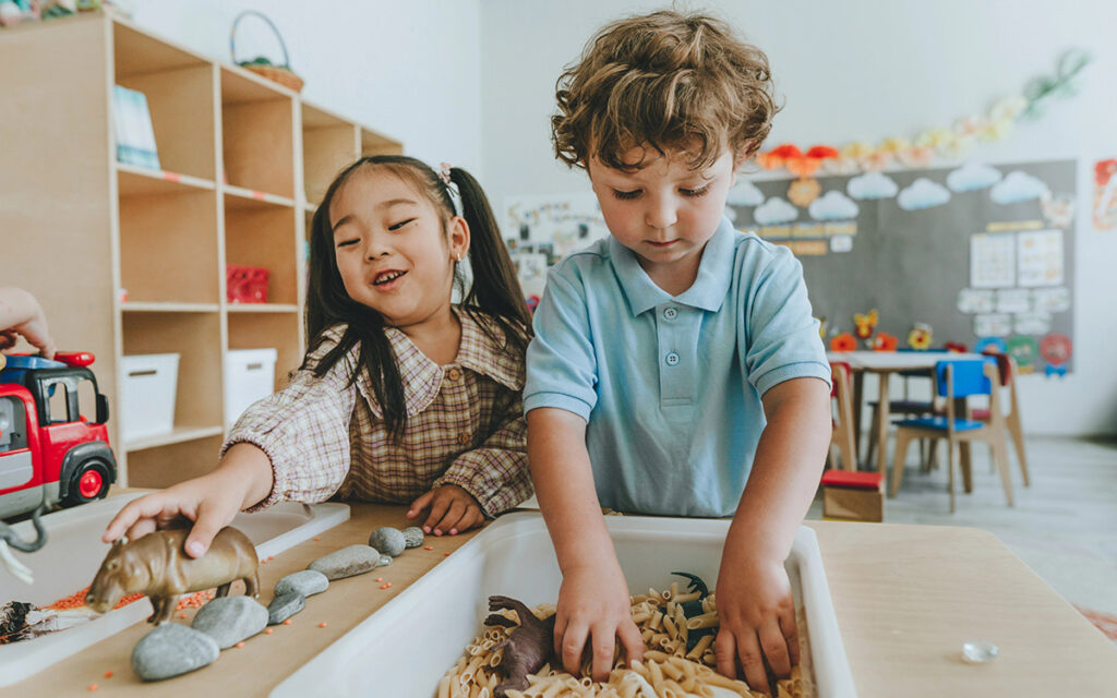 kids in classroom learning and playing